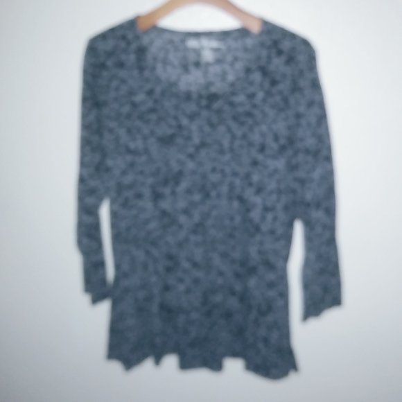 Ulla Popken L Long Sleeved Smocked Navy Leaf Tunic Top - Picture 4 of 8